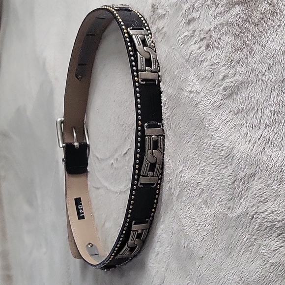 Vtg Code Azure Black Leather Sun Medallion Concho Belt Made In Italy Mens - Picture 1 of 8